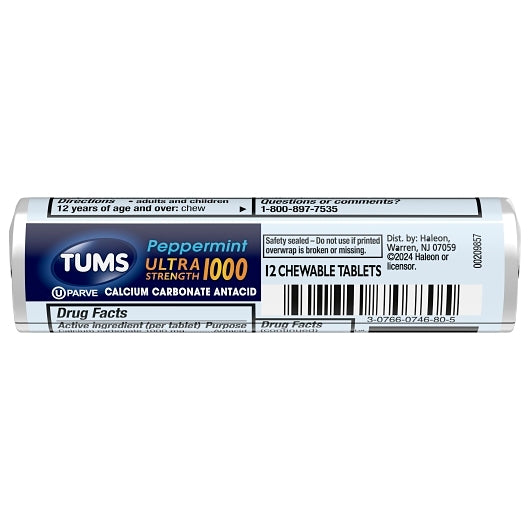 Tums Ultra Strength Peppermint Antacid Chewable Tablets, 24 x 12 x 12 each Case - Health & Personal Care