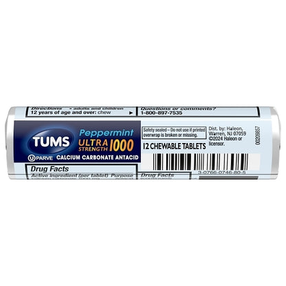 Tums Ultra Strength Peppermint Antacid Chewable Tablets, 24 x 12 x 12 each Case - Health & Personal Care