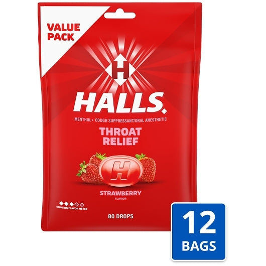 Halls Strawberry Eco Bag Cough Drops, 12 x 80 ct Case - Health & Personal Care