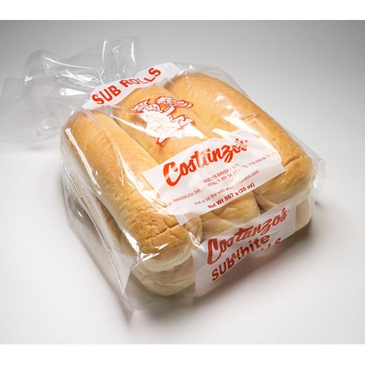 Costanzo's Bakery 8 Inch White Submarine Roll, 8 x 6 x 112 GR Case - Breads, Rolls & Buns