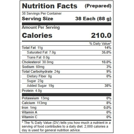 Villa Dolce CHERRY ALMOND CHOCOLATE CHIP GELATO, 1 x 5 LT Case - Nutrition facts label
