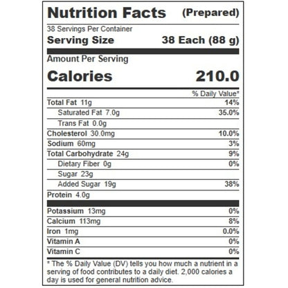 Villa Dolce CHERRY ALMOND CHOCOLATE CHIP GELATO, 1 x 5 LT Case - Nutrition facts label