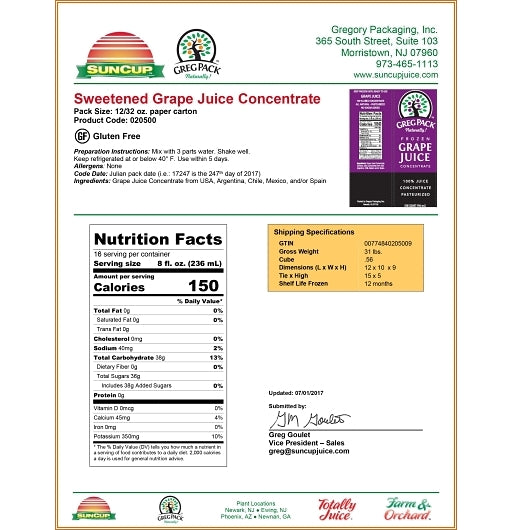 Suncup Grape Juice Grape Concentrate 3+1, 12 x 32 oz Case - Beverages