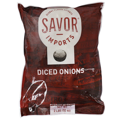 Savor Imports 3/8" Diced Onions, 6 x 2 lb Case - Condiments & Sauces