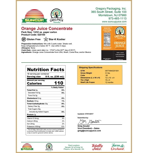 Commodity Orange Juice Concentrate, 12 x 32 oz Case - Beverages
