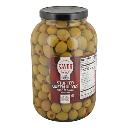 Seville Stuffed Queen Olives, 100-120 Count, Bulk, 4 x 1 GA Case - Condiments & Sauces