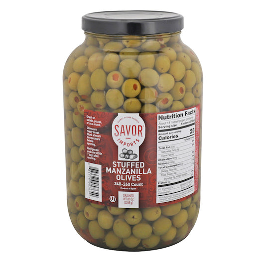 Seville Stuffed Manzanilla Olives, 4 x 7.72 lb Case - Condiments & Sauces
