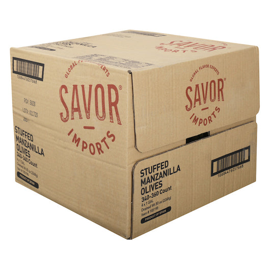 DOT FOODS Stuffed Manzanilla Olives, 4 x 7.72 lb Case - GS1 closed shipping case image