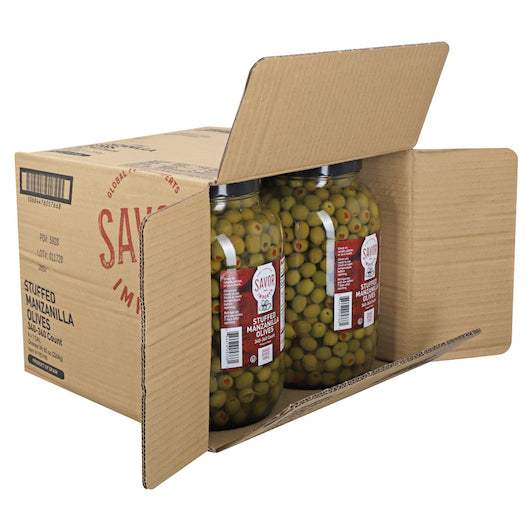 Savor Stuffed Manzanilla Olives, 4 x 7.72 lb Case - Condiments & Sauces