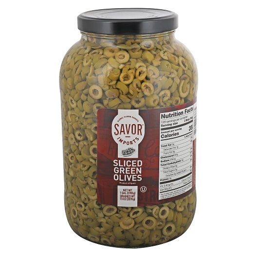 Seville Bulk Sliced Green Olives, 4 x 1 GA Case - Condiments & Sauces