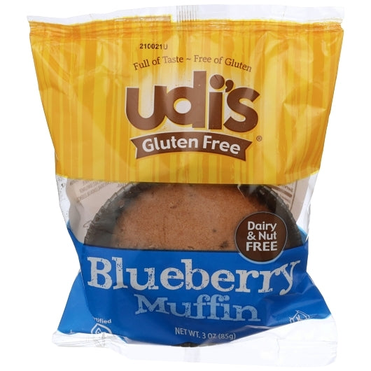 Udis Gluten Free Gluten-Free Individually Wrapped Blueberry Muffin, 36 x 3 x 3 oz Case - Front/center packaged product image