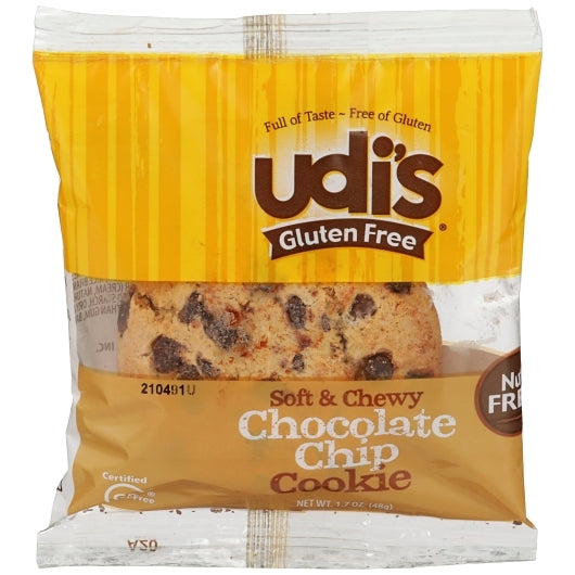 Udis Gluten Free Individually Wrapped Gluten-Free Chocolate Chip COOKIE, 36 x 1.7 oz Case - Bakery & Desserts