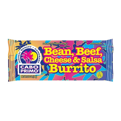 Cabo Primo Individually Wrapped BEEF, BEAN & CHEESE SALSA BURRITO, 80 x 80 x 5.5 oz Case - Prepared Foods