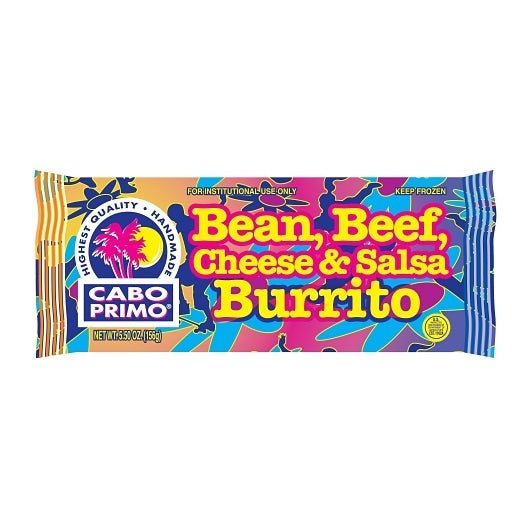 Cabo Primo Individually Wrapped BEEF, BEAN & CHEESE SALSA BURRITO, 80 x 80 x 5.5 oz Case - Prepared Foods