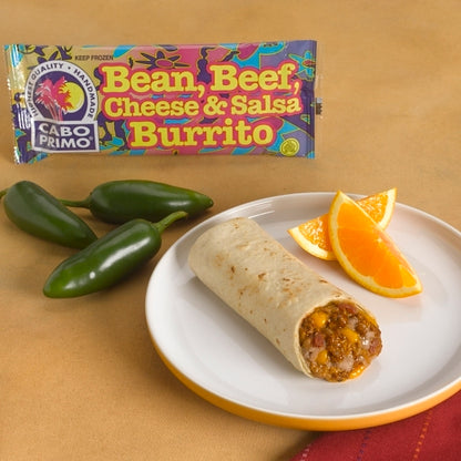 Cabo Primo Individually Wrapped BEEF, BEAN & CHEESE SALSA BURRITO, 80 x 80 x 5.5 oz Case - DOT product image 3