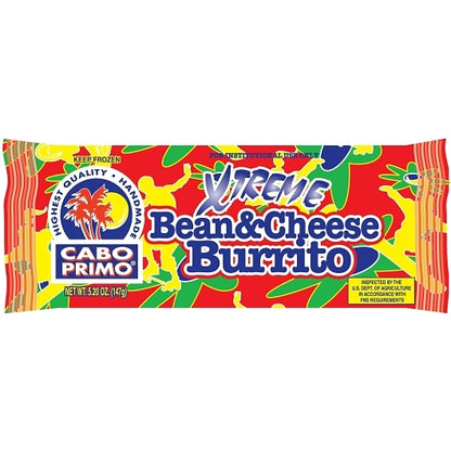Cabo Primo Extreme Bean & Cheese Whole Grain Burrito, 96 x 96 x 5.2 oz Case - Prepared Foods