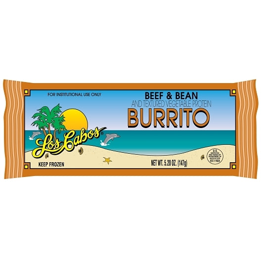 Los Cabos Individually Wrapped Beef & Bean Burrito, 96 x 96 x 5.2 oz Case - Prepared Foods