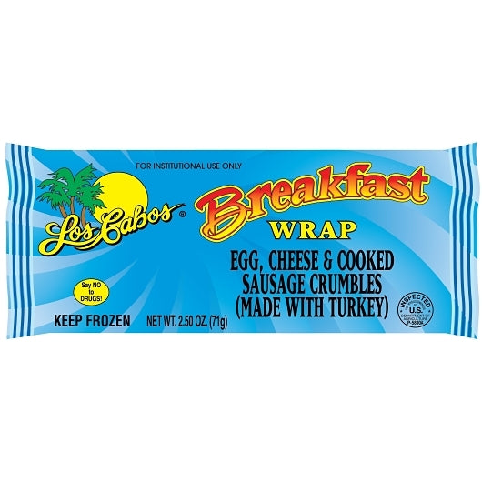 Los Cabos Individually Wrapped Egg, Cheese, and Turkey Sausage Wrap, 72 x 72 x 2.5 oz Case - Prepared Foods