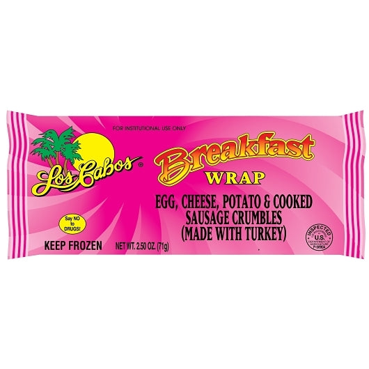Los Cabos Individually Wrapped Egg, Cheese, Potato & Turkey Sausage Burrito, 72 x 72 x 2.5 oz Case - Prepared Foods