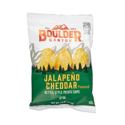 Boulder Canyon Jalapeno Cheddar Kettle Cooked Potato Chips, 55 x 1.5 oz Case - Snacks