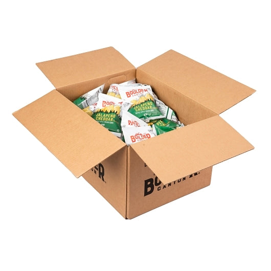 Boulder Canyon Jalapeno Cheddar Kettle Cooked Potato Chips, 55 x 1.5 oz Case - GS1 open-case image
