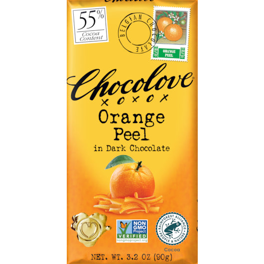 Chocolove Orange Peel Dark Chocolate Bar, 12 x 12 x 3.2 oz Case - Candy & Confections
