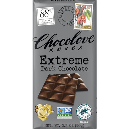 Chocolove Extreme Dark Chocolate Bar, 12 x 12 x 3.2 oz Case - Candy & Confections
