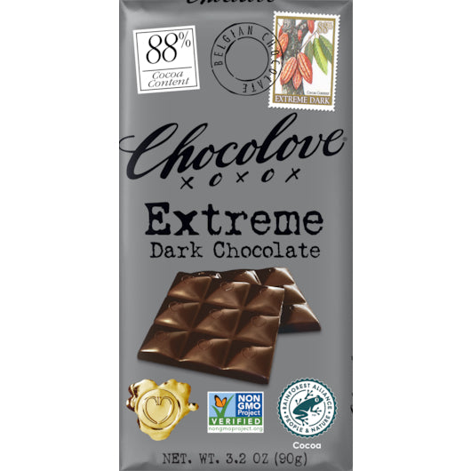 Chocolove Extreme Dark Chocolate Bar, 12 x 12 x 3.2 oz Case - Candy & Confections