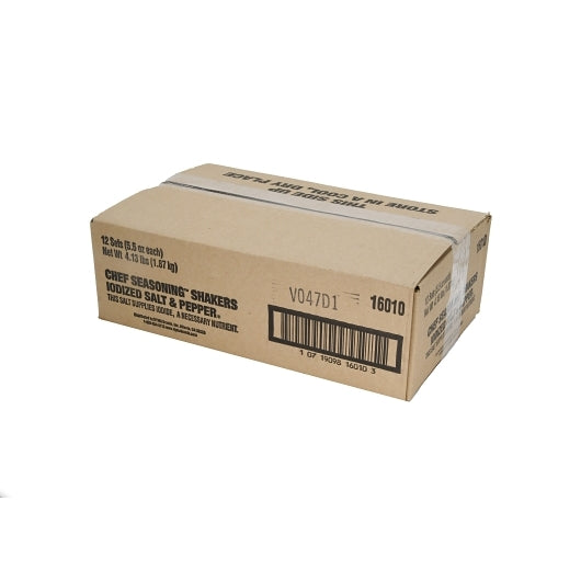 Chefs Seasoning SHAKER SALT & PEPPER DISPOSABLE, 12 x 12 x 5.5 oz Case - GS1 closed shipping case image