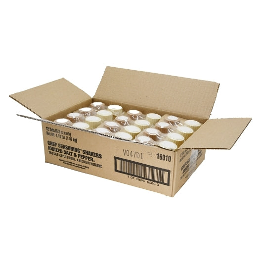 Chefs Seasoning SHAKER SALT & PEPPER DISPOSABLE, 12 x 12 x 5.5 oz Case - GS1 open-case image