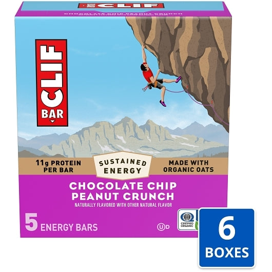 Clif Bar Chocolate Chip Peanut Crunch Energy Bar, 6 x 5 x 2.4 oz Case - Snack Bars & Granola Bars
