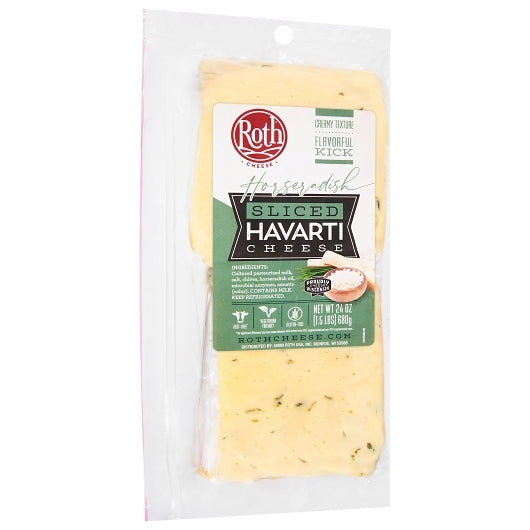 Roth Havarti Horseradish & Chive Slice, 8 x 1.5 lb Case - Cheese & Dairy