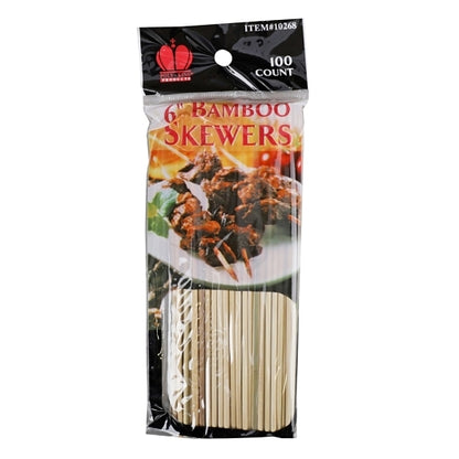 Bamboo Skewer 6 Inch Bamboo Skewers, 12 x 1600 each Case - Toothpicks & Skewers