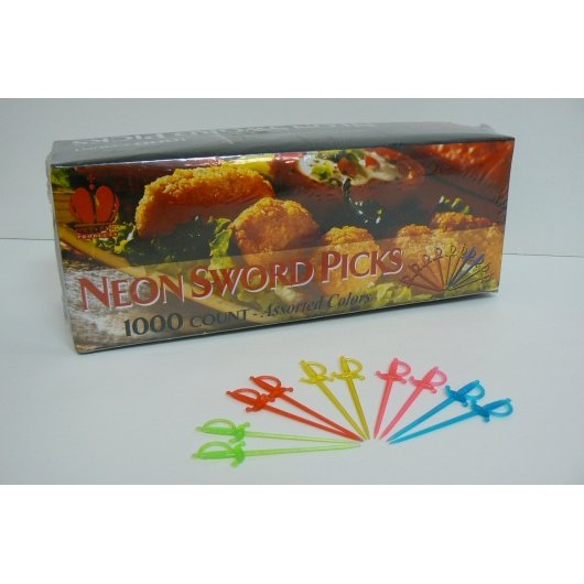Goldmax Assorted Neon Sword Pick, 10 x 1000 each Case - Disposable Gloves