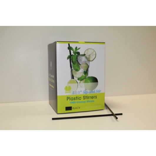 Goldmax Unwrapped Sip and Stir 5.5 Inch Black Straw, 10 x 1000 ct Case - Disposable Gloves