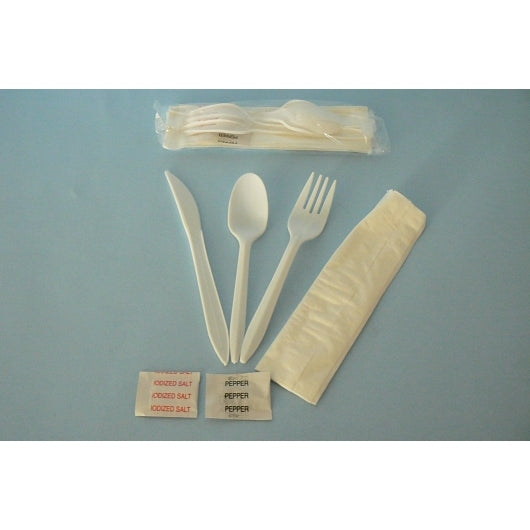 Goldmax Wrapped Knife, Fork, Spoon, Napkin w/ Salt & Pepper Kit, 1 x 250 each Case - Disposable Gloves