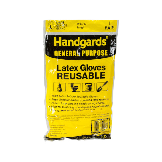 Handgards General Purpose Reusable Yellow Latex Large Glove, 4 x 12 x 12 PR Case - Disposables