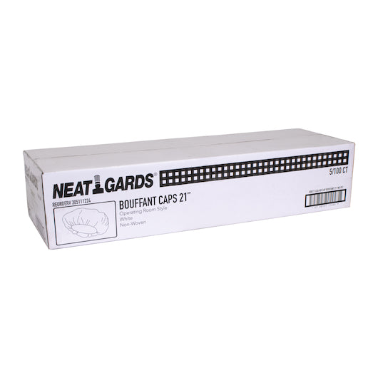 Handgards 21 Inch Paper White Pleated Bouffant Cap, 5 x 100 x 100 each Case - GS1 closed shipping case image