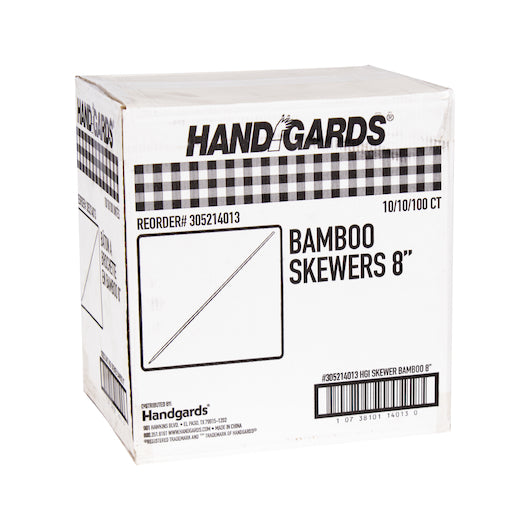 Handgards 8 Inch Bamboo Skewer, 100 per Bag, 10 x 10 x 100 each Case - DOT product image 4