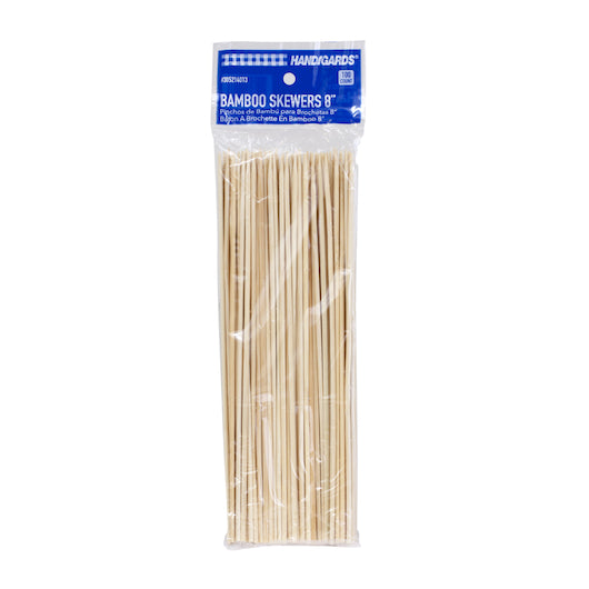 Handgards 8 Inch Bamboo Skewer, 100 per Bag, 10 x 10 x 100 each Case - Toothpicks & Skewers