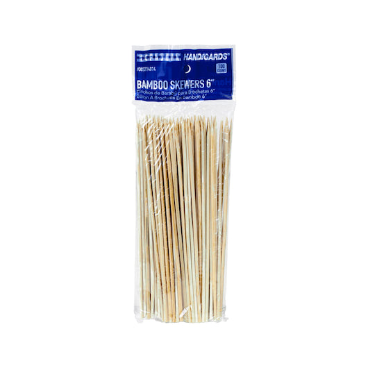 Handgards 6 Inch Bamboo Skewer, 100 per Bag, 10 x 10 x 100 each Case - Toothpicks & Skewers