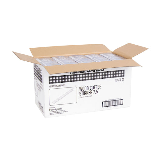 Handgards 7.5 Inch Individually Wrapped Wood Coffee Stirrer, 10 x 500 x 500 each Case - DOT product image 5