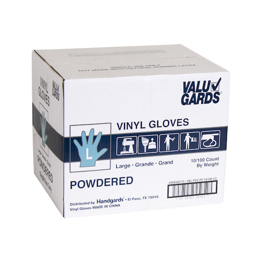Valugard Handgards Powdered Vinyl Large Powdered Glove, 10 x 100 x 100 each Case - GS1 closed shipping case image