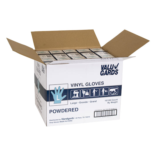 Valugard Handgards Powdered Vinyl Large Powdered Glove, 10 x 100 x 100 each Case - GS1 open-case image