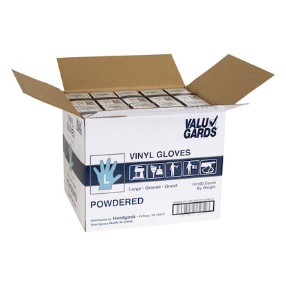 Valugard Handgards Powdered Vinyl Large Powdered Glove, 10 x 100 x 100 each Case - GS1 open-case image