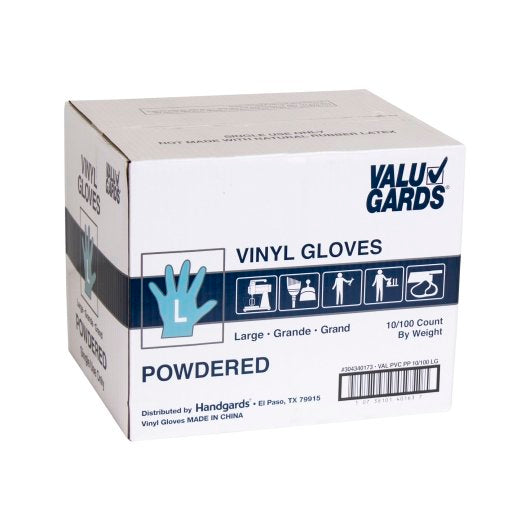 Valugard Handgards Powdered Vinyl Large Powdered Glove, 10 x 100 x 100 each Case - GS1 closed shipping case image