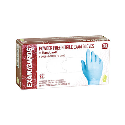 Examgards Nitrile Blue Powder Free Non-Sterile Exam Extra Large Glove, 10 x 100 x 100 each Case - Disposables