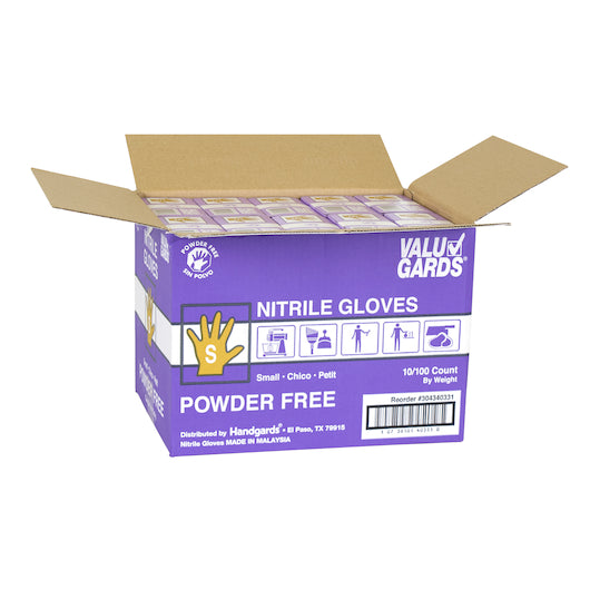 Valugards Nitrile Purple Powder Free Small Glove, 10 x 100 x 100 each Case - GS1 open-case image