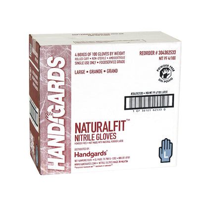 Handgards Naturalfit Nitrile Blue Powder Free Large Glove, 4 x 100 x 100 each Case - DOT product image 2