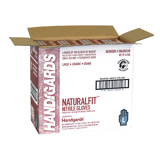 Handgards Naturalfit Nitrile Blue Powder Free Large Glove, 4 x 100 x 100 each Case - DOT product image 4